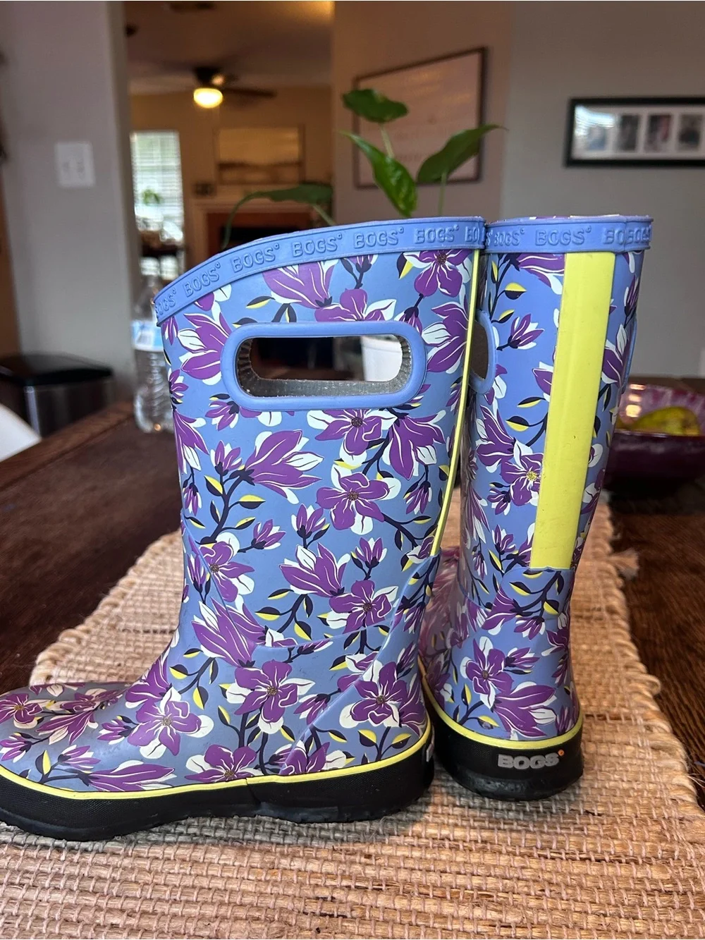 Bogs Lavender Floral Rain Boots with Yellow Trim
